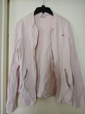Lacoste Pale Pink Women's Bomber Jacket with Silver Zippers